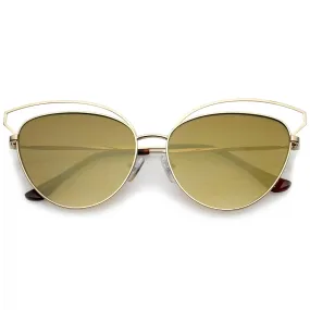 Women's Laser Cut Mirrored Flat Lens Cat Eye Sunglasses A761