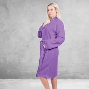 Women's Long Cotton Turkish Waffle Bathrobe, Kimono Style, Comfortable & Luxurious Fabric (Lavender)