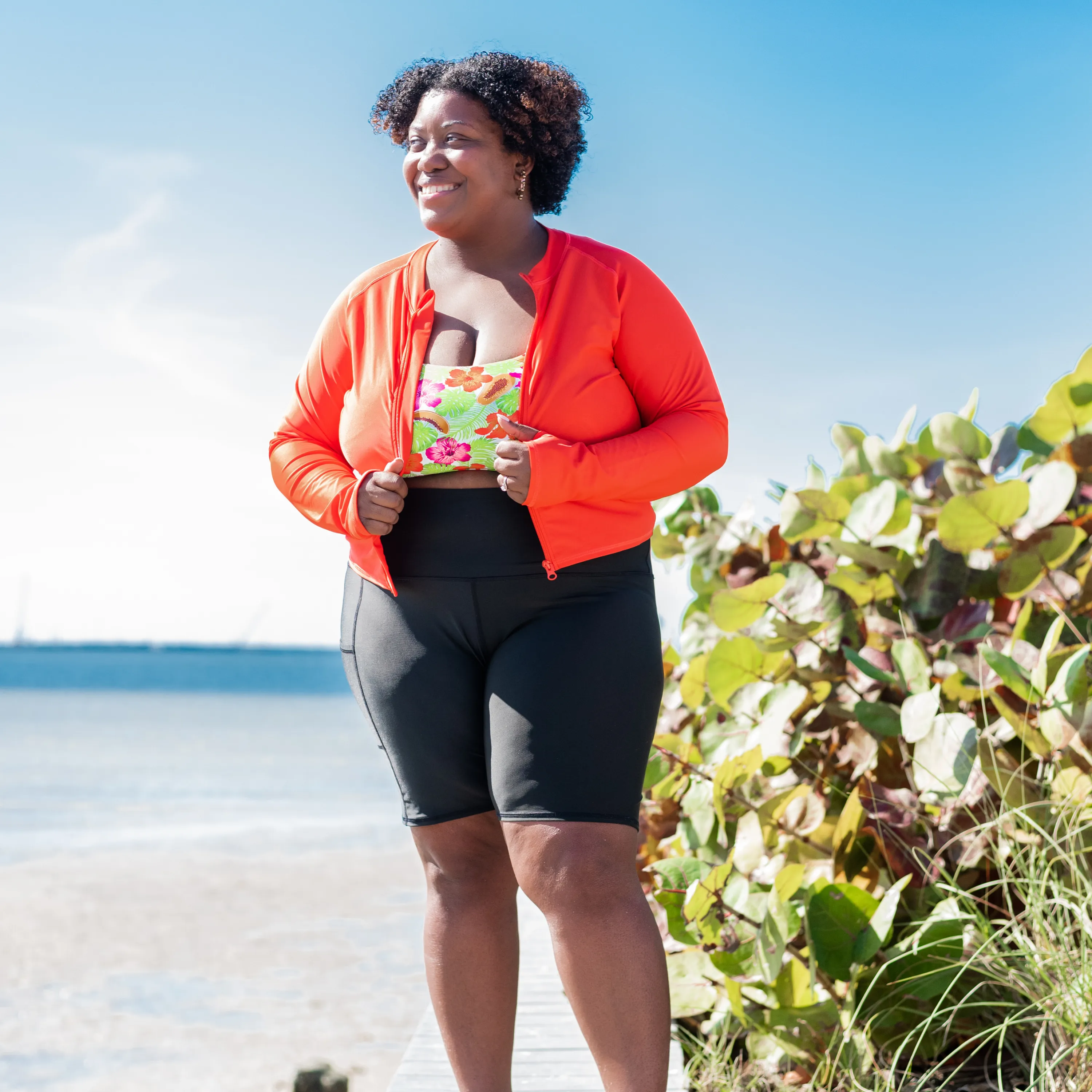 Women's Long Sleeve Crop Rash Guard | “Fiesta Red”