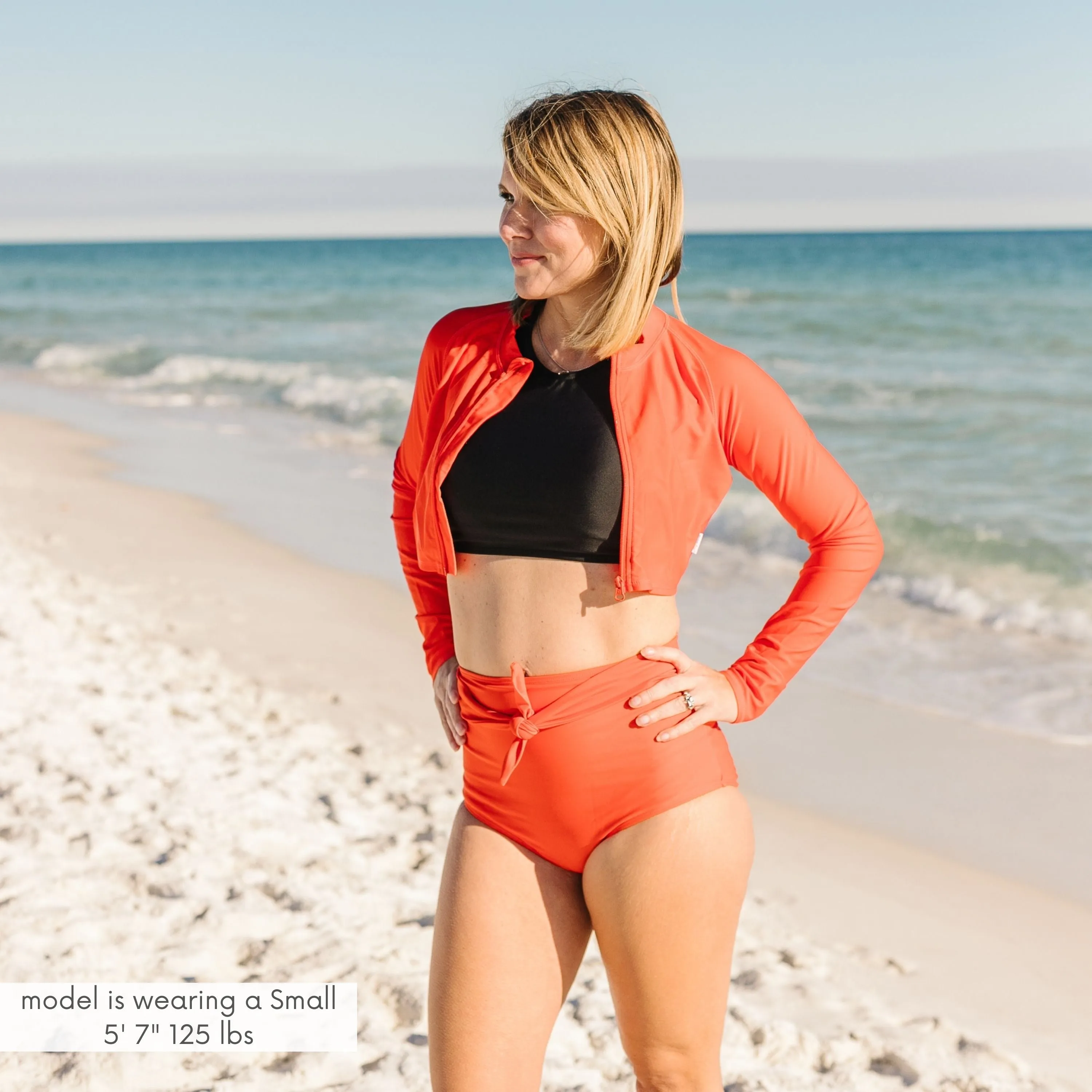 Women's Long Sleeve Crop Rash Guard | “Fiesta Red”