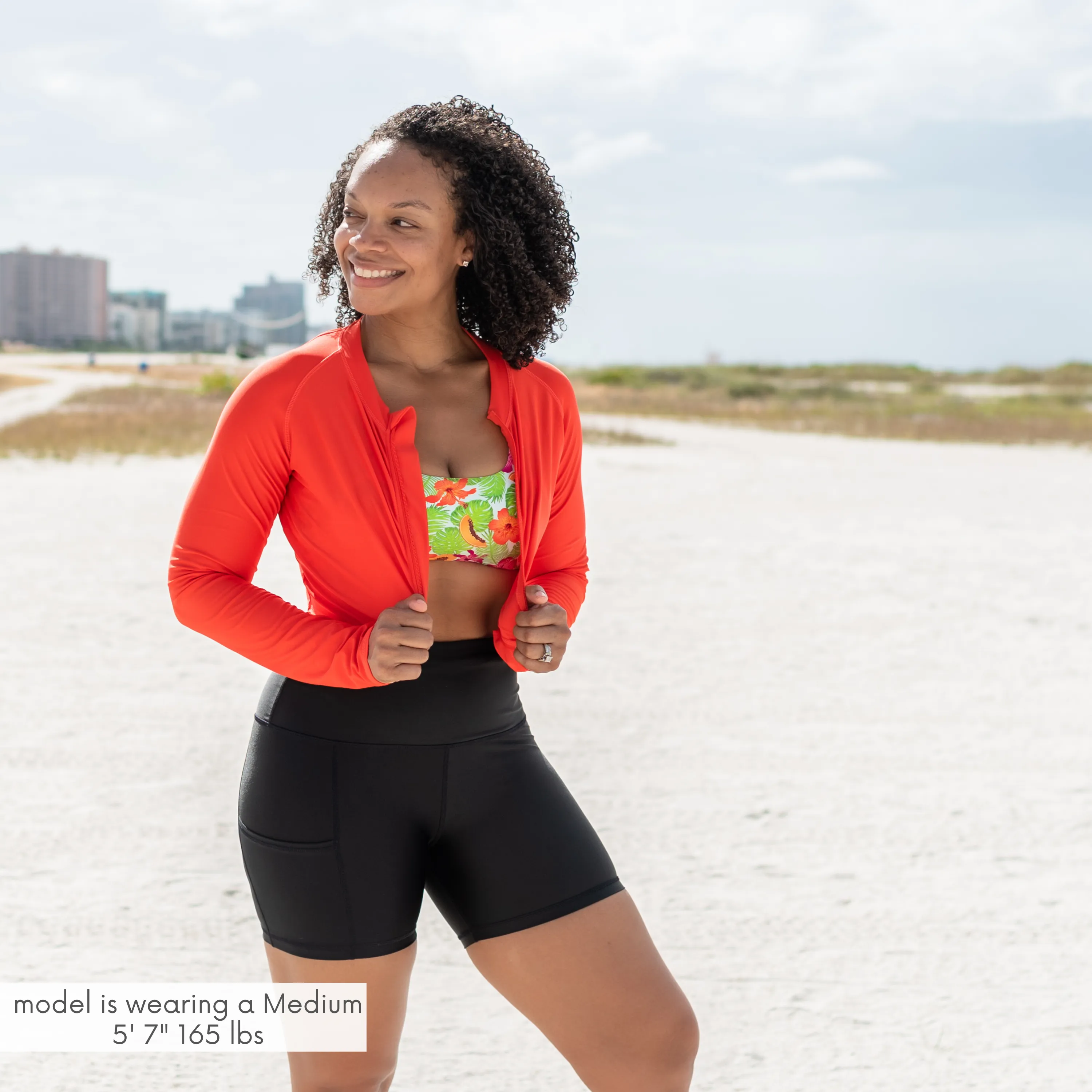 Women's Long Sleeve Crop Rash Guard | “Fiesta Red”