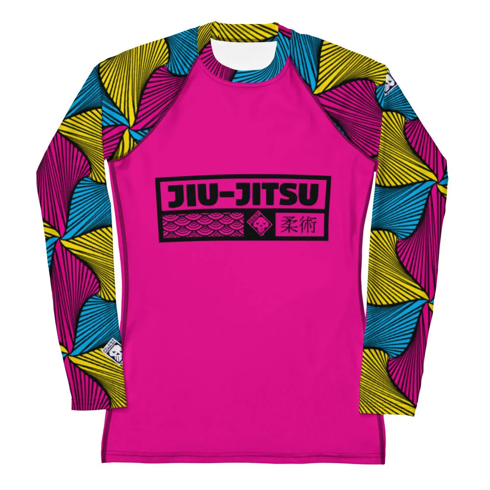 Women's Long Sleeve No Gi BJJ Rash Guard - Ankara Wax Print Rash Guard 002