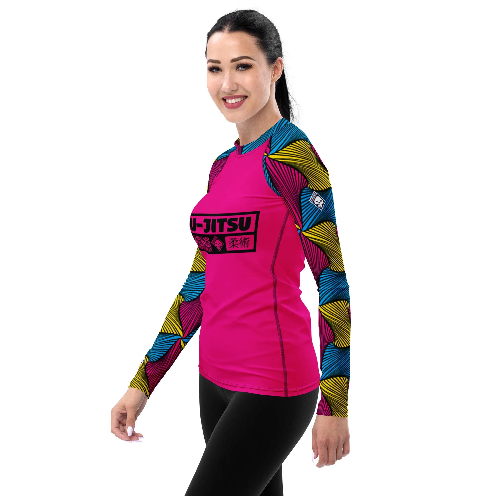 Women's Long Sleeve No Gi BJJ Rash Guard - Ankara Wax Print Rash Guard 002