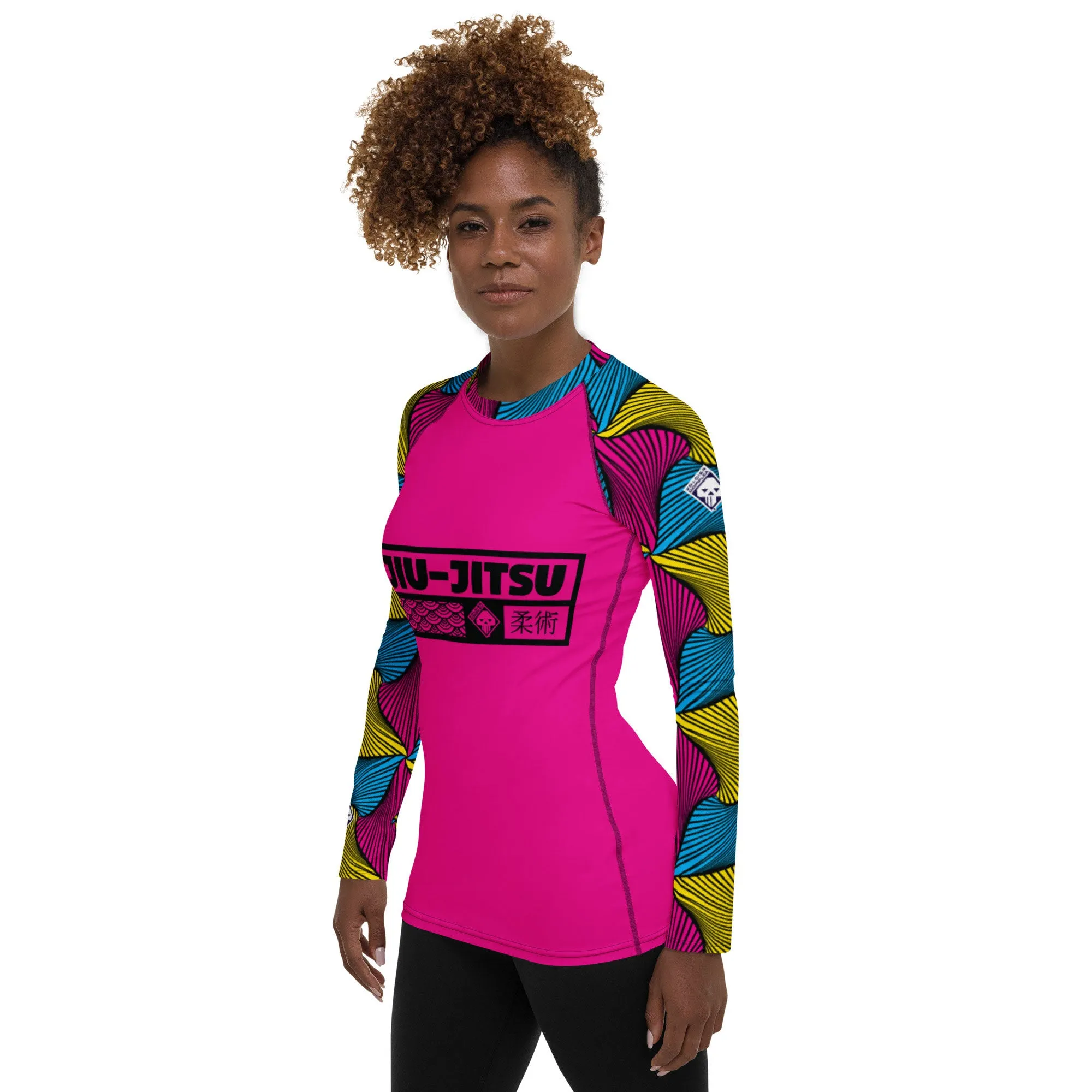 Women's Long Sleeve No Gi BJJ Rash Guard - Ankara Wax Print Rash Guard 002