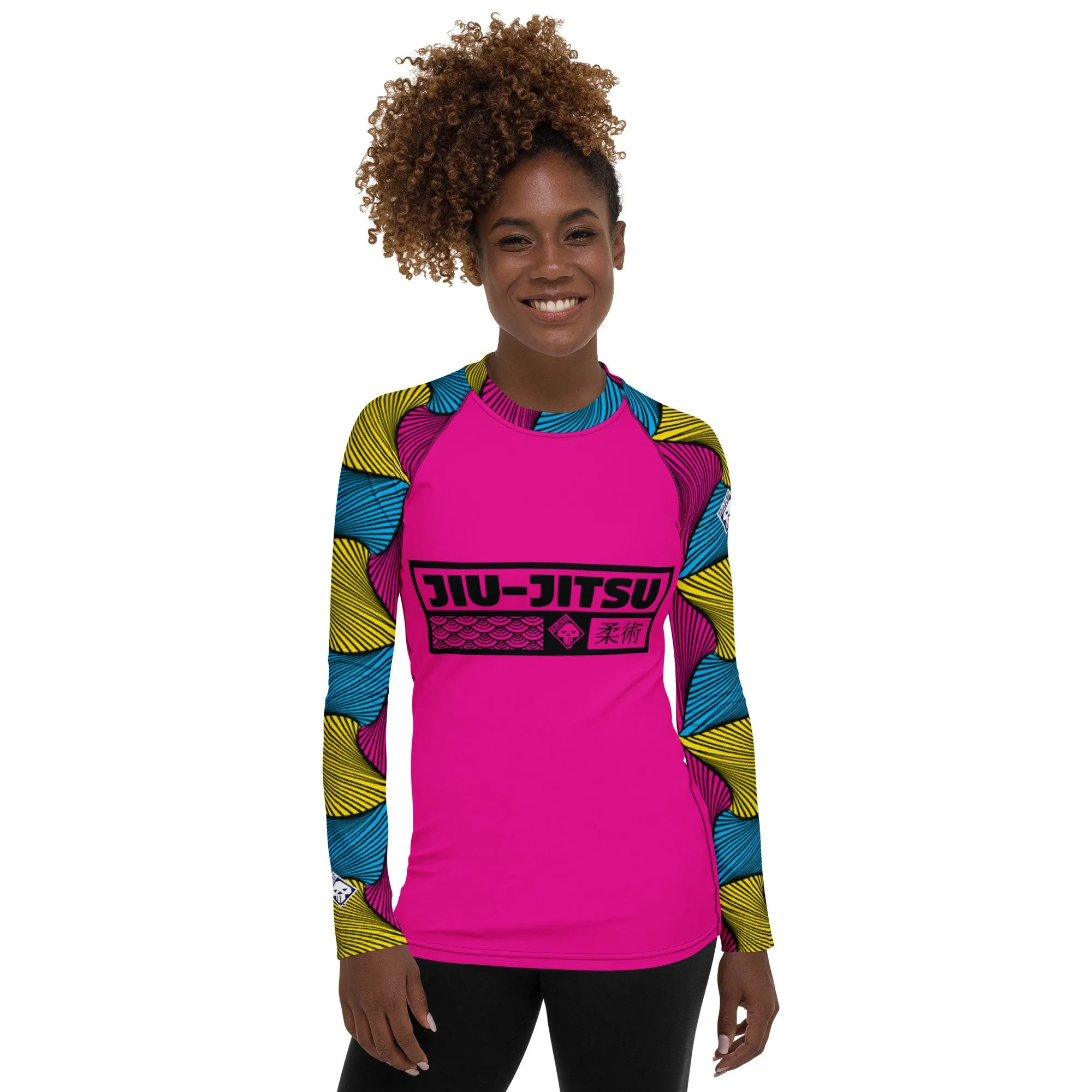 Women's Long Sleeve No Gi BJJ Rash Guard - Ankara Wax Print Rash Guard 002