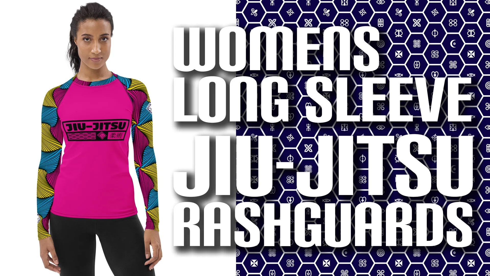 Women's Long Sleeve No Gi BJJ Rash Guard - Ankara Wax Print Rash Guard 002