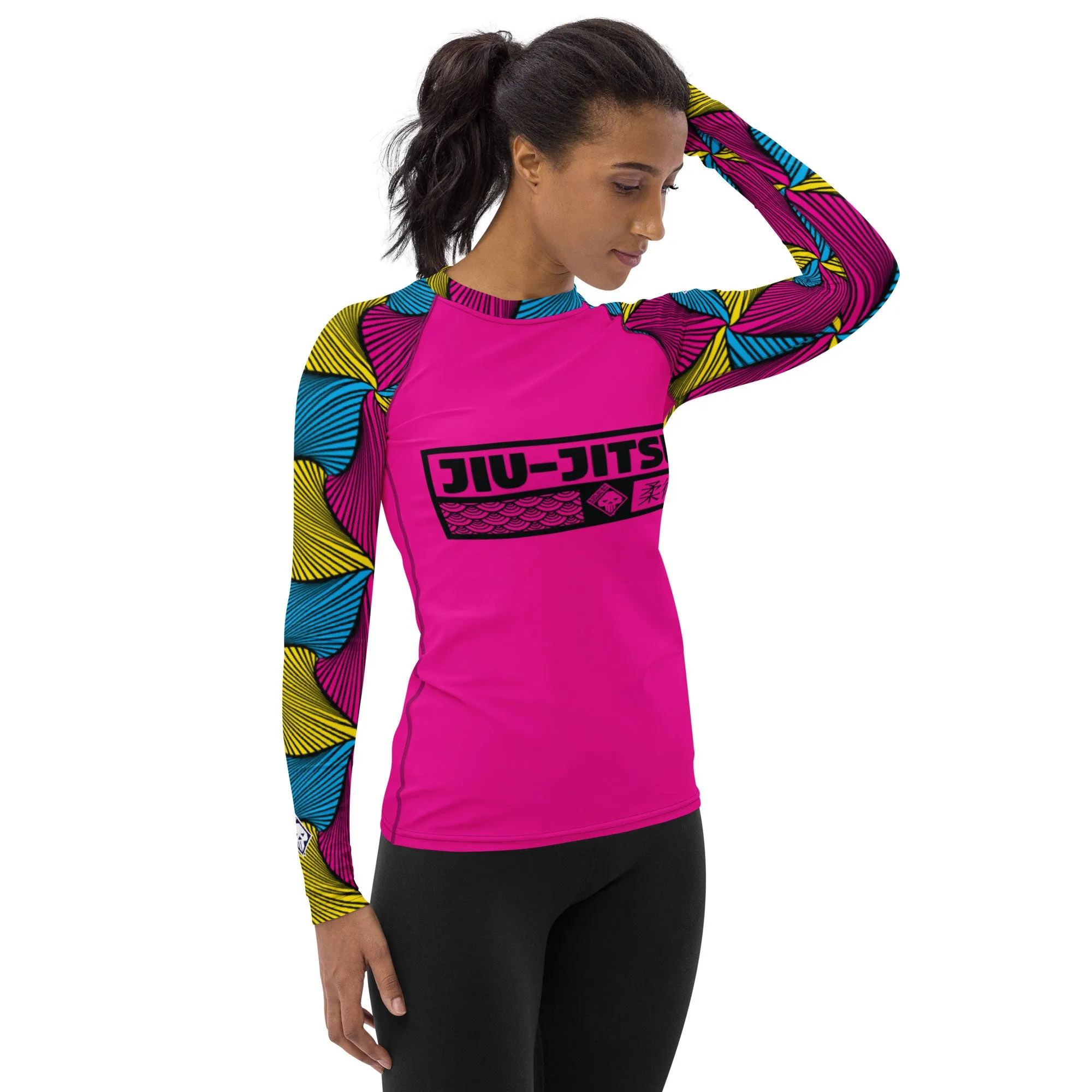 Women's Long Sleeve No Gi BJJ Rash Guard - Ankara Wax Print Rash Guard 002