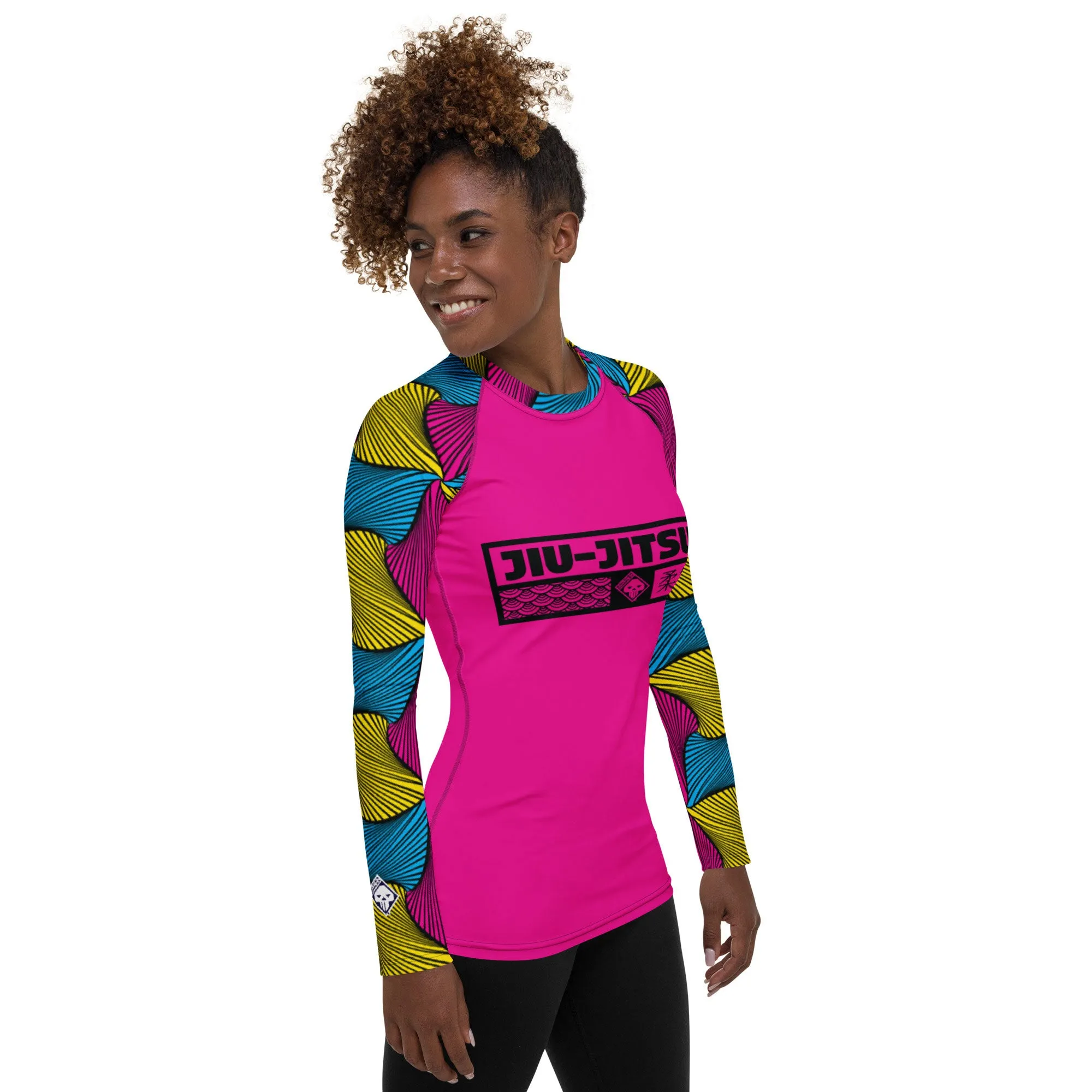 Women's Long Sleeve No Gi BJJ Rash Guard - Ankara Wax Print Rash Guard 002