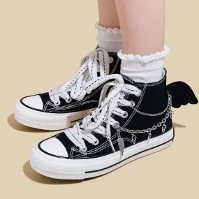 Womens Mens Students Metal Chain Bat High Top Canvas Sneakers