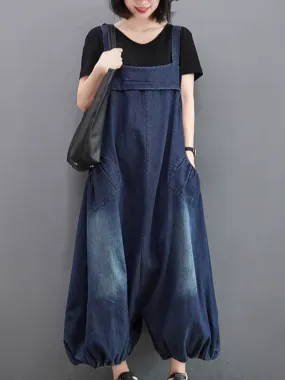 Women's  Relaxed Fit Wide Leg Bib Dungarees