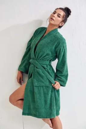 Women's Terry Cloth Bathrobe, Kimono Style, Comfort Soft & Fast Dry, Luxurious Terry Cotton Turkish(Green)