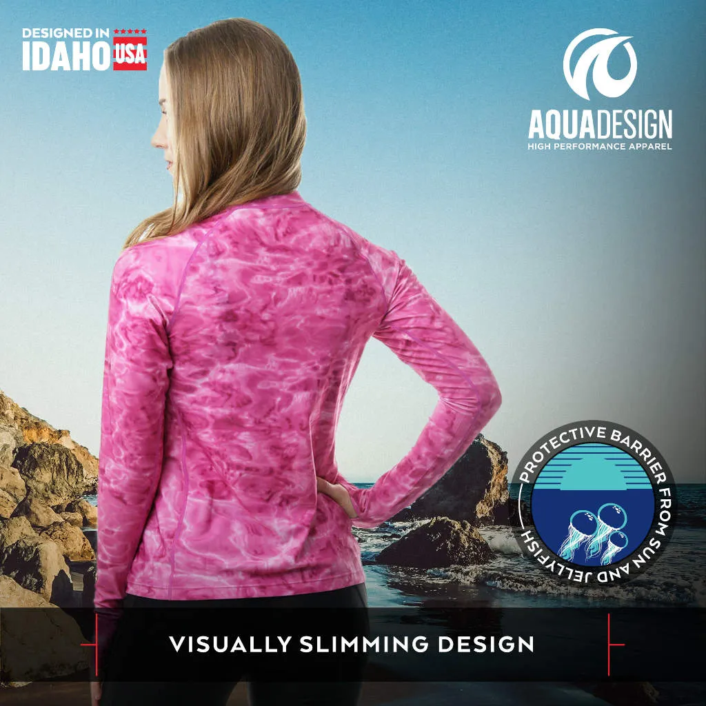 Womens UPF 50  Rash Guard Long Sleeve Shirt | Aqua Design