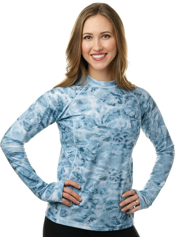 Womens UPF 50  Rash Guard Long Sleeve Shirt | Aqua Design