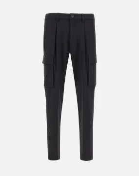 Wool Blend Cargo Trousers in Black