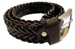 Woven Leather Belt Dark Brown 3,5 cm