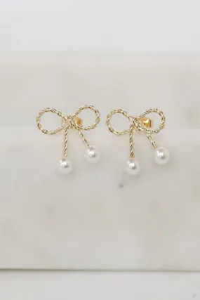 Wren Gold Pearl Bow Stud Earrings