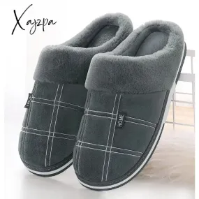 Xajzpa - Plaid Men Shoes Winter Slippers Suede Gingham Plush Velvet Indoor Shoes for Men Warm Home Slippers Non Slip Male slipper