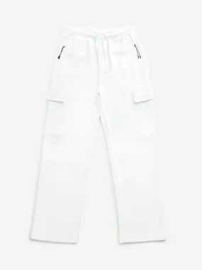 Y&F Kids Off-White Mid-Rise Cotton Blend Track Pants