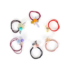 Yellow Chimes 6 Pcs Rubber Bands High Elsticity Charm Ponytail Holders Hair Accessories (Pack of 6), Multi-Color, Medium (YCHARB-GL011-MC)