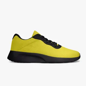 Yellow Color Best Running Shoes, Soft Solid Yellow Color Best Lifestyle Unisex Casual Designer Mesh Running Shoes With Black Soles