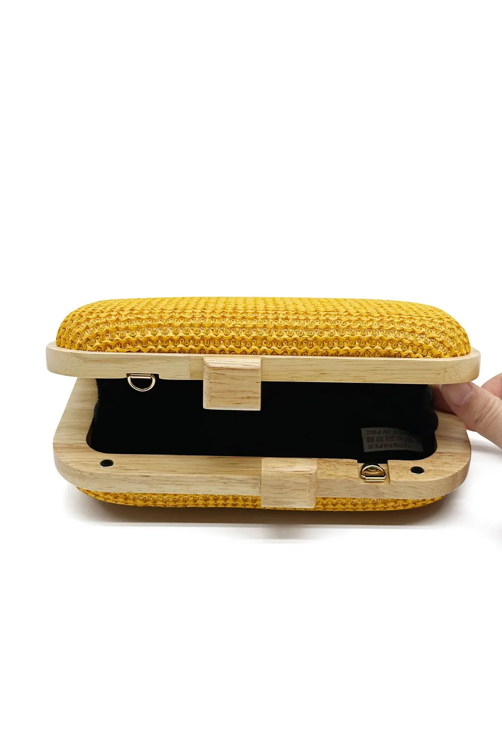 Yellow Handmade Wooden Clutch Bag