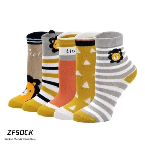 ZFSOCK Cute Lion Design Children's Crew Socks for Boys, 5 Pairs