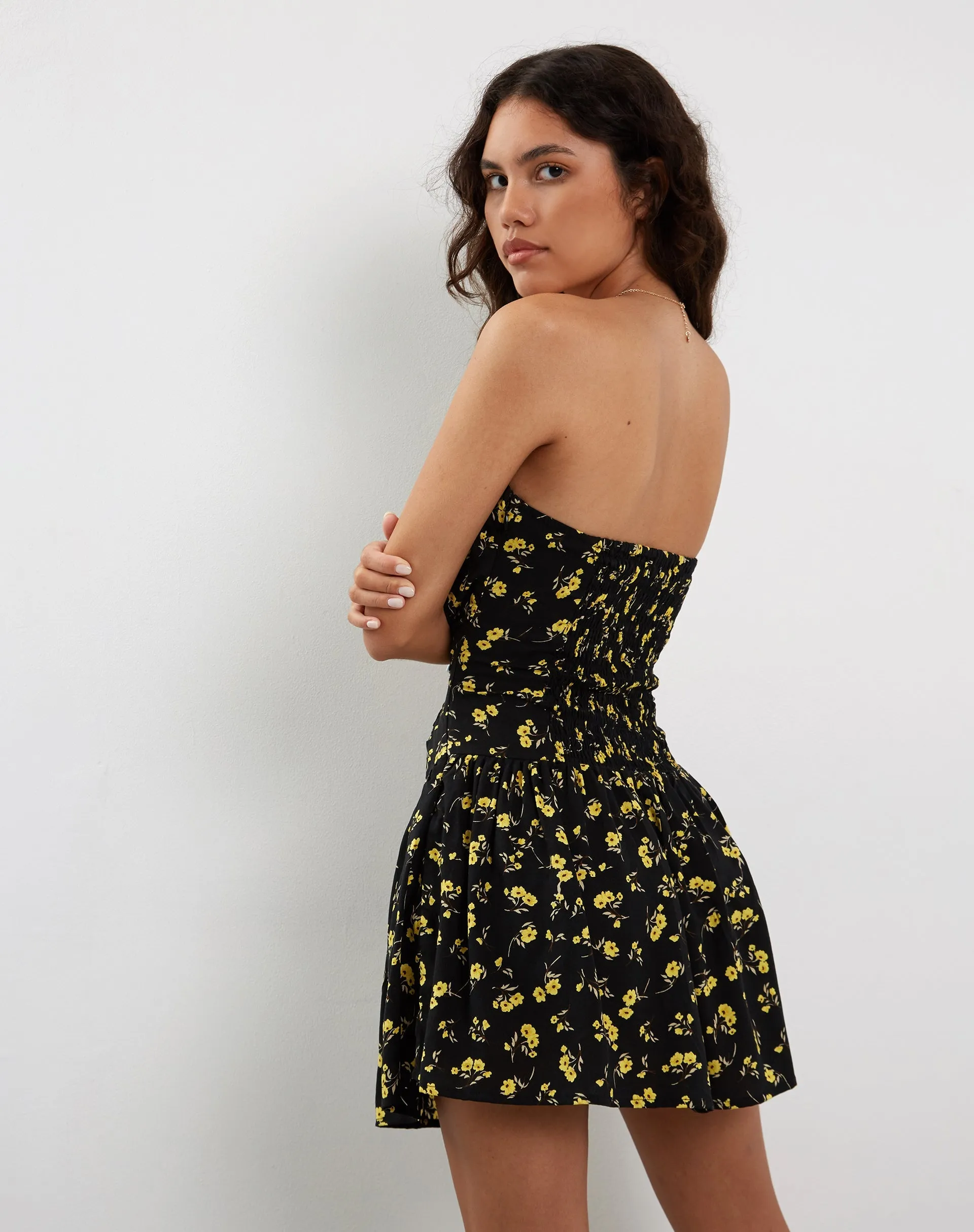 Zhao Bandeau Mini Dress in Buttercup Black and Yellow